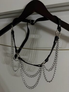 Black Faux Leather Chain Harness belt